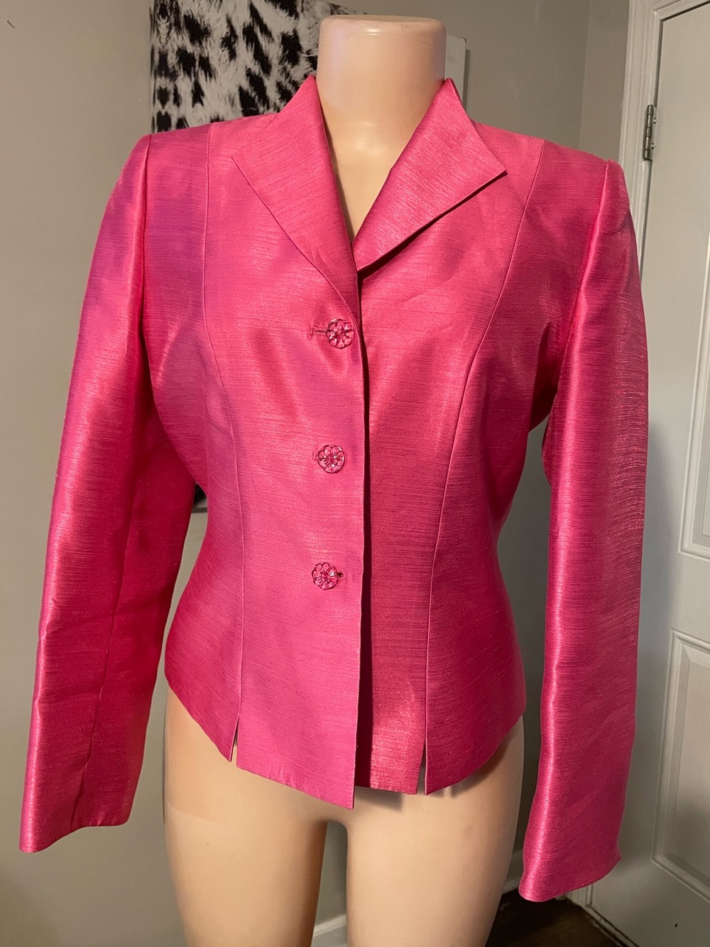 Vintage Le Suit Hot Pink Tailored Button-Front blazer structured Barbie Ins Y2K